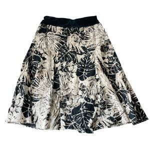 Style and Co Tropical Leaf Print A Line Midi Skirt Womens M Black White Boho